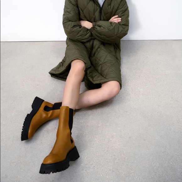 Zara Brown Lug Sole Leather Ankle Boots - Picture 10 of 16